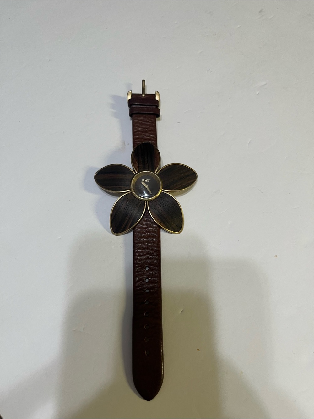 Vintage y2k era cuffLucky Brand Brown Floral Leather Strap Watch with Petal Dial